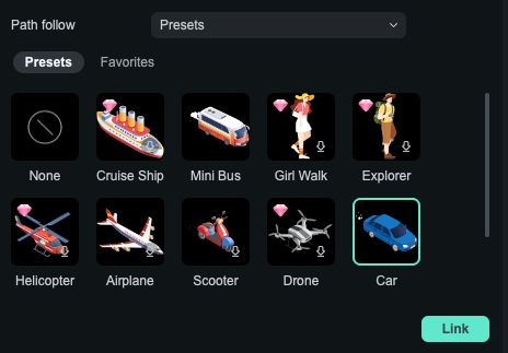 Filmora follow-path animation preset library