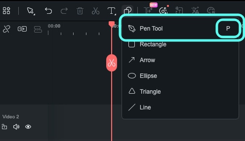 Filmora Pen Tool with custom shortcut key assigned