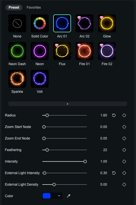 Filmora stroke animation effects settings panel