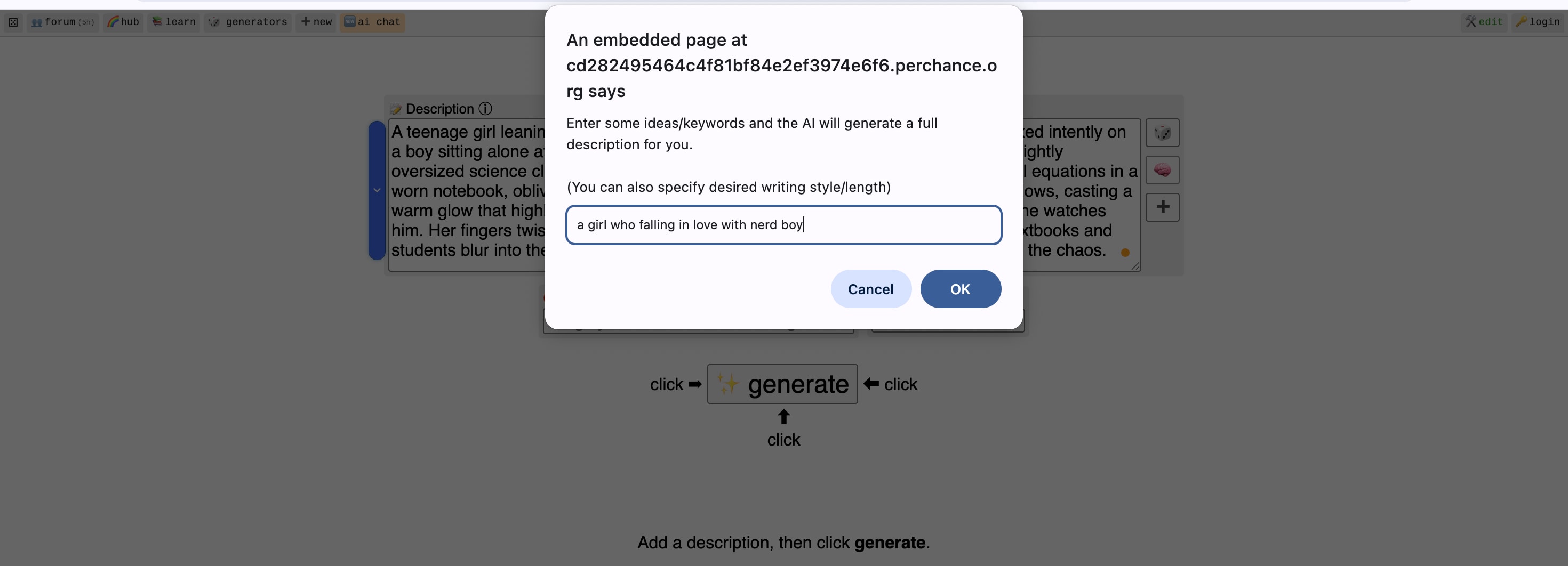 perchance ai image prompt generation