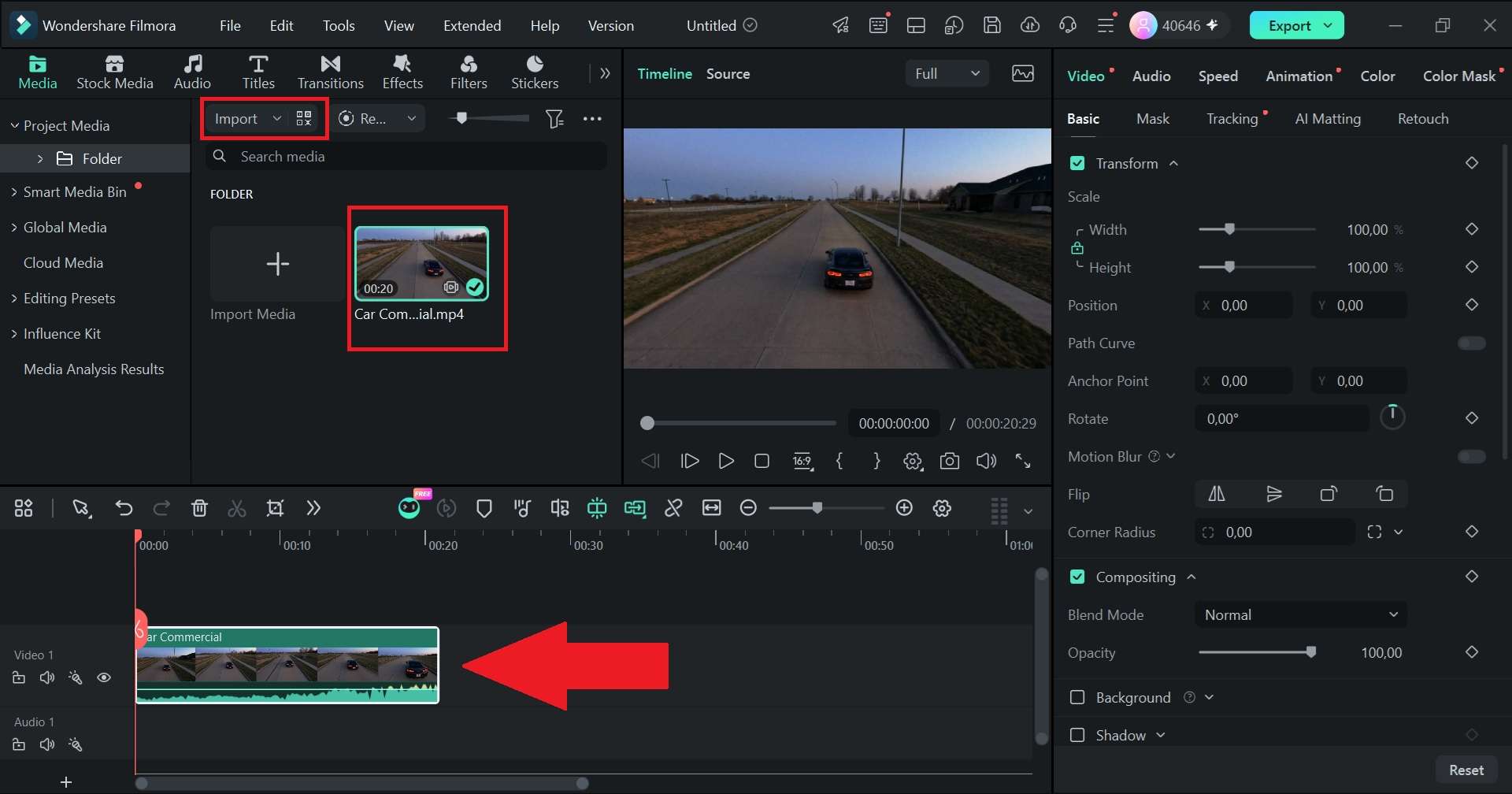 drag your clip to filmora timeline