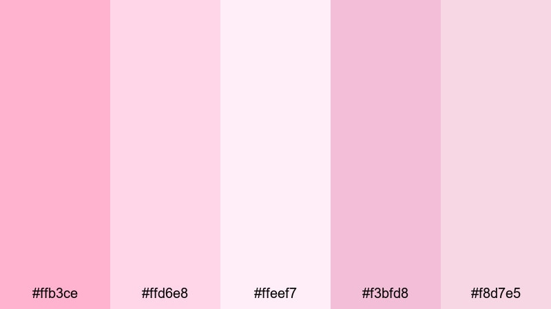 petal soft sweetness bubble gum color palette with hex codes