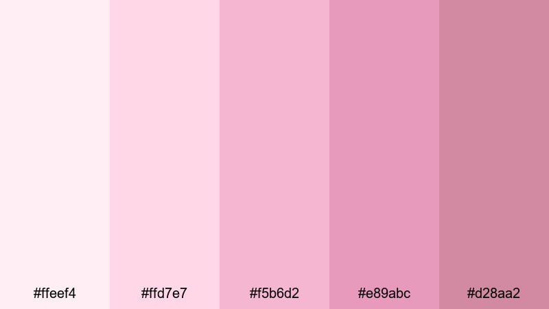 petal-soft whispers pink color palette with hex codes