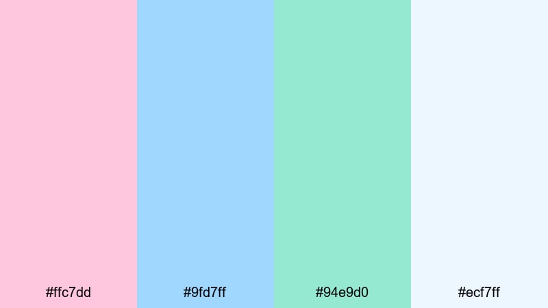 petal tide whisper blue green pink color palette with hex codes