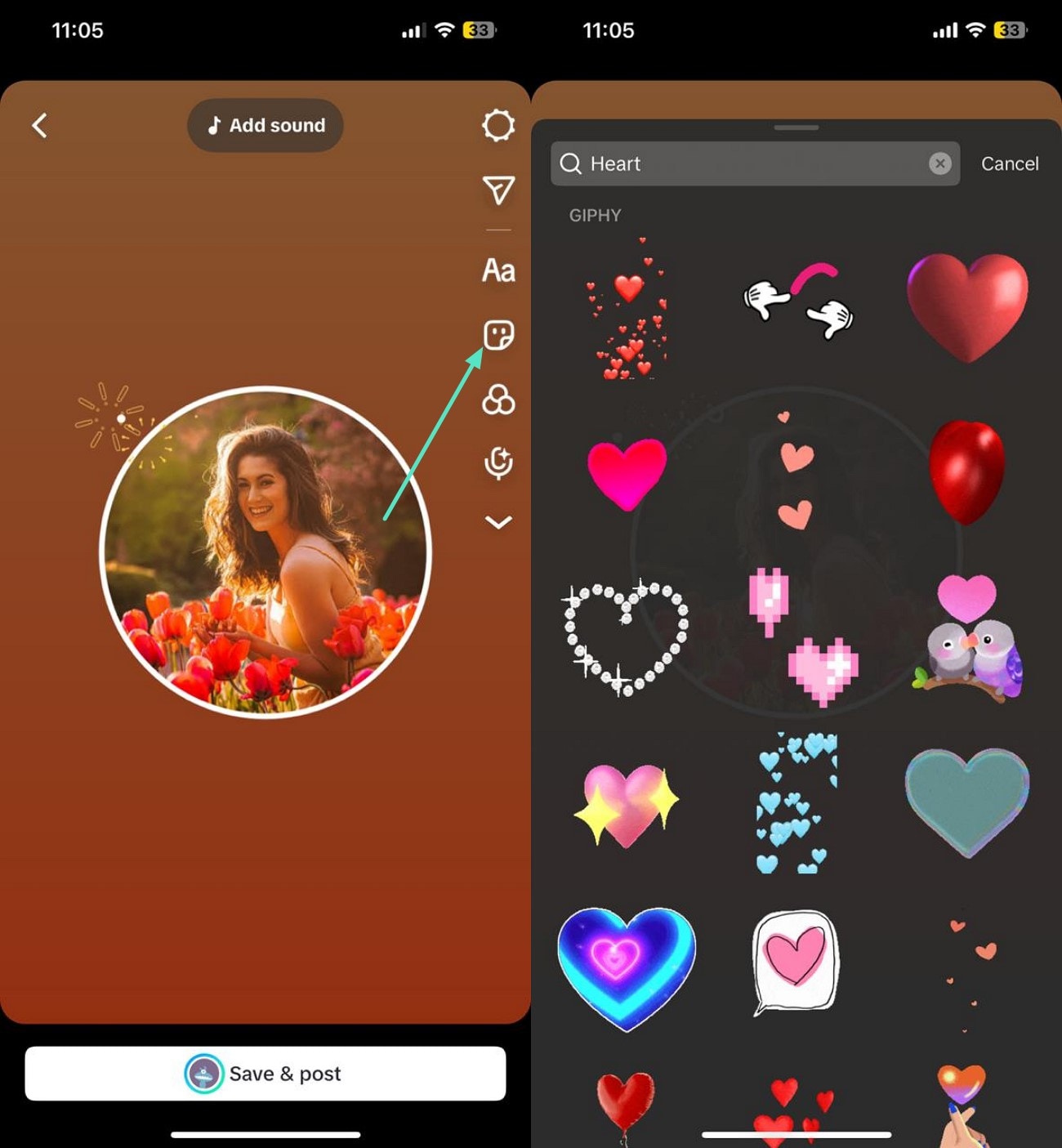 apply stickers on tiktok dp