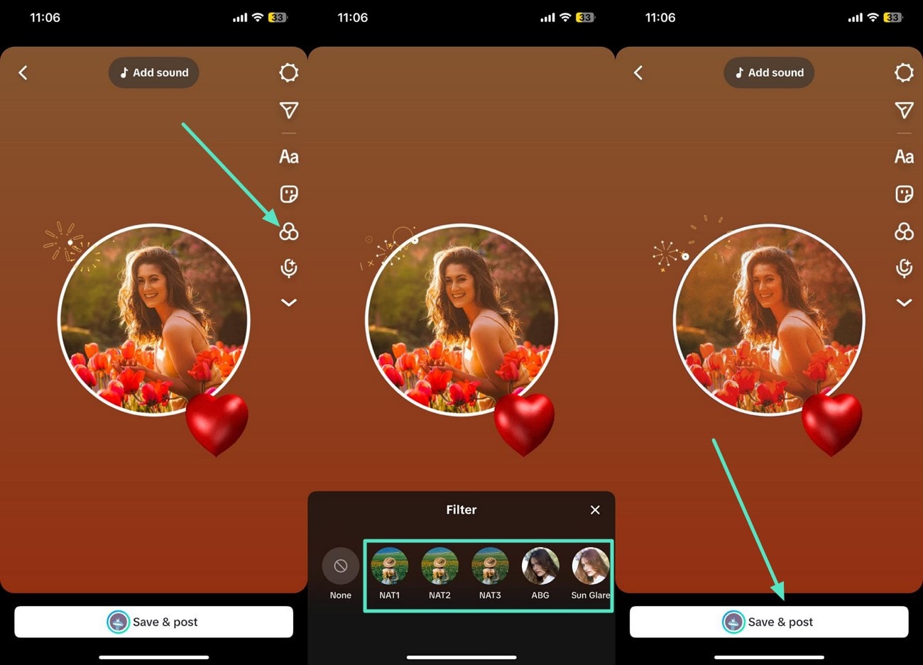 add filters and text to upload dp