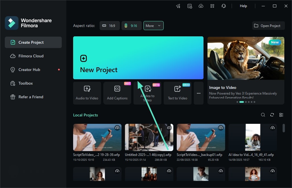 create new project filmora pc