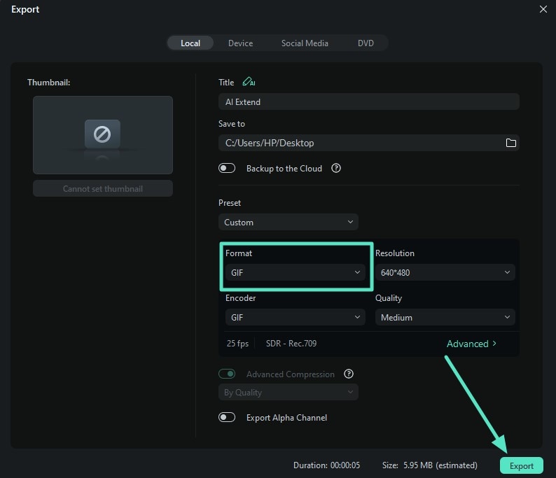 save project in gif format