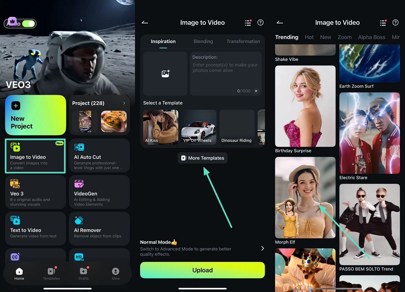 select image to video template filmora app