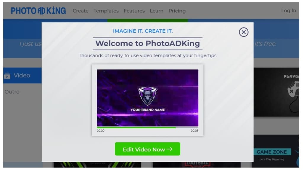 creador online de intro de gaming photo ad king