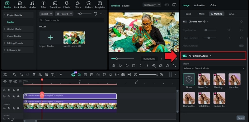 enable filmora ai portrait cut out