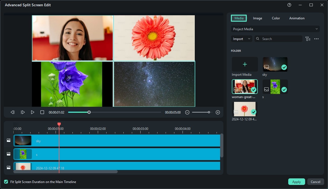 add media to template on filmora