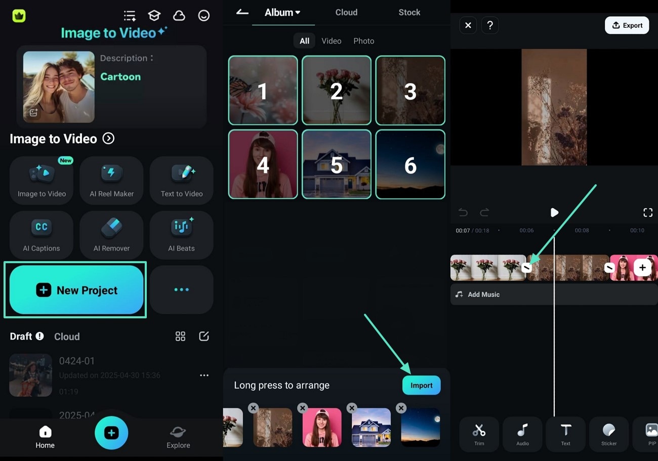 import media to filmora app