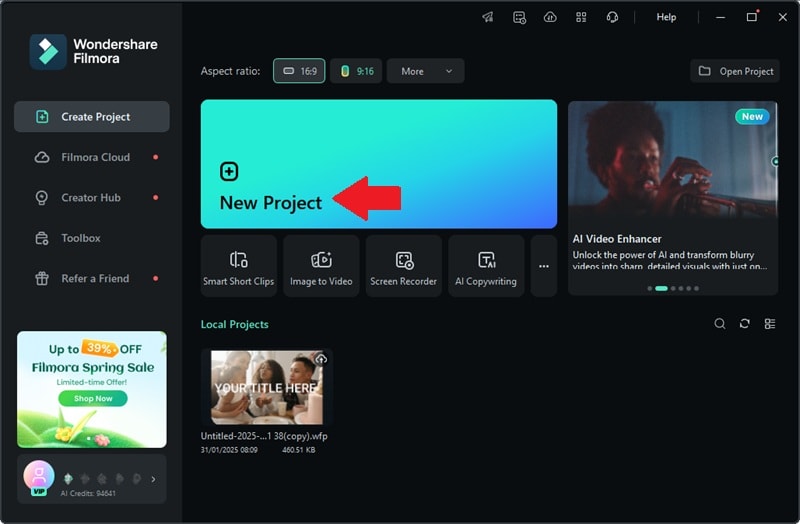 open filmora and start a new project