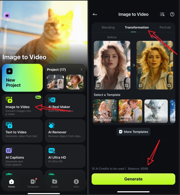 animate ai oil painting photos in filmora app with image to video