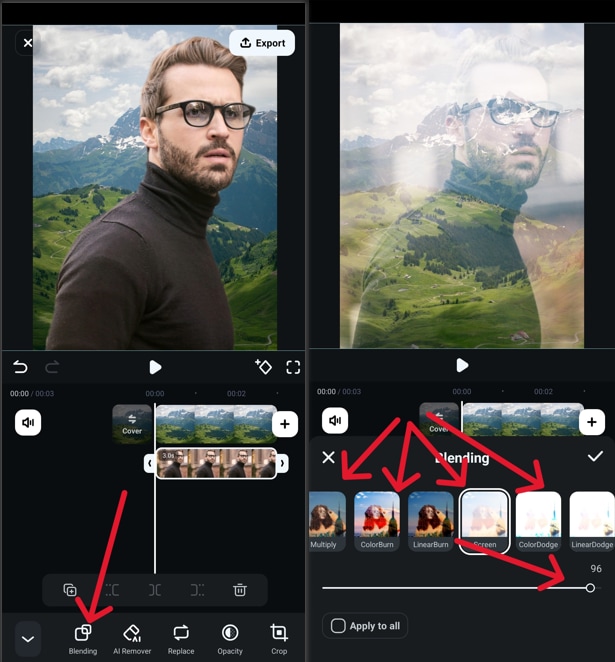 filmora app image blending