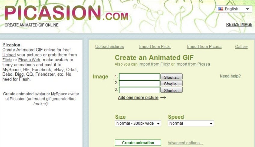 Picasion Online GIF Creator Interface
