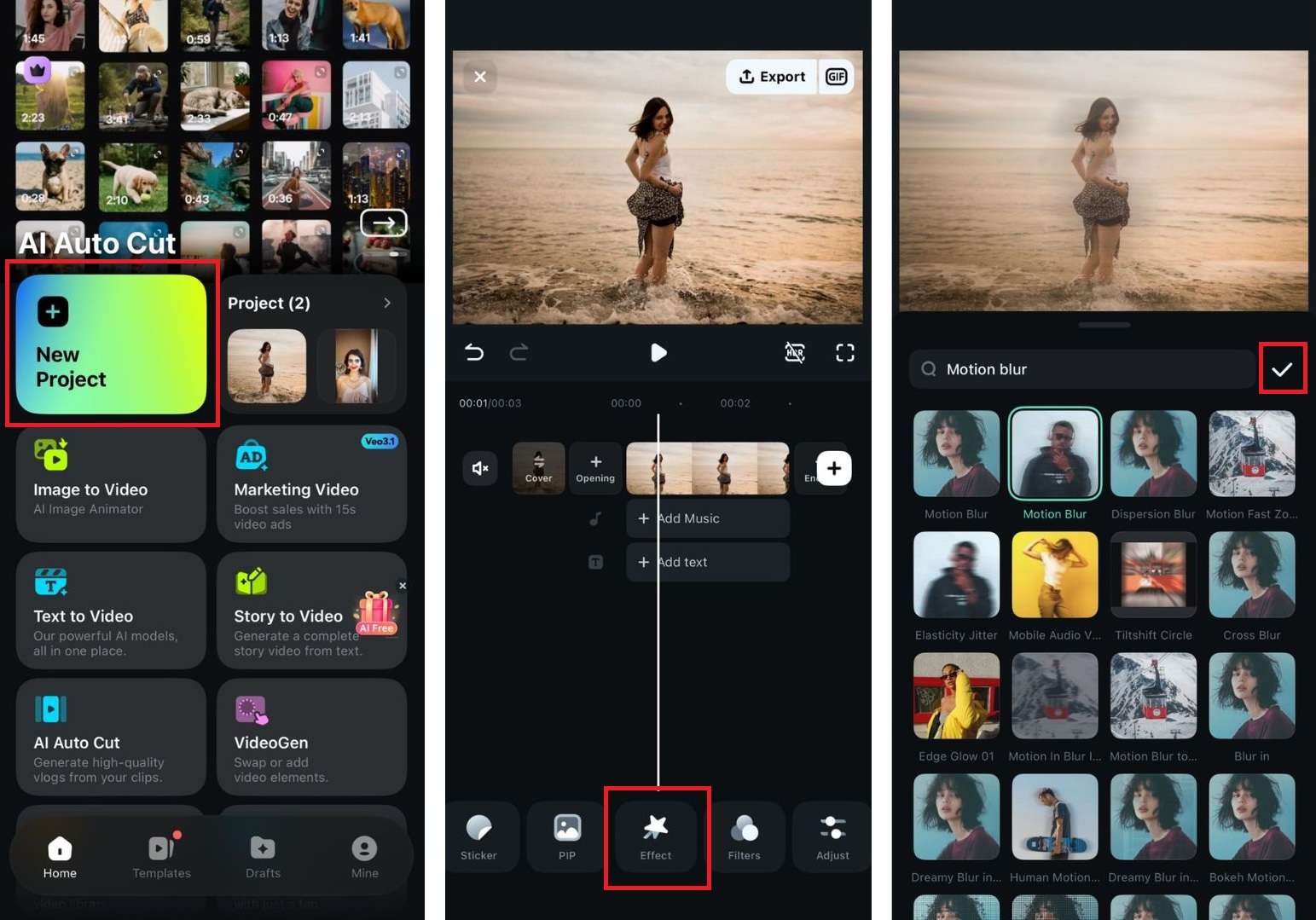 apply motion blur in filmora mobile