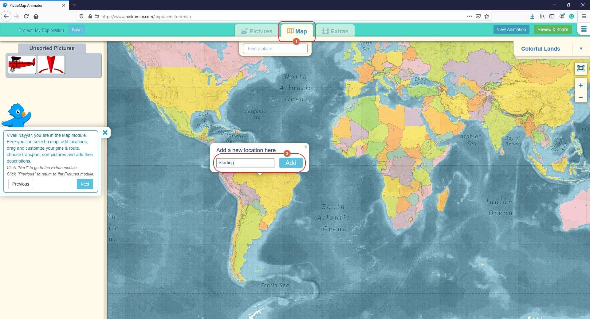 éditer la vidéo de la carte de voyage avec pictramap