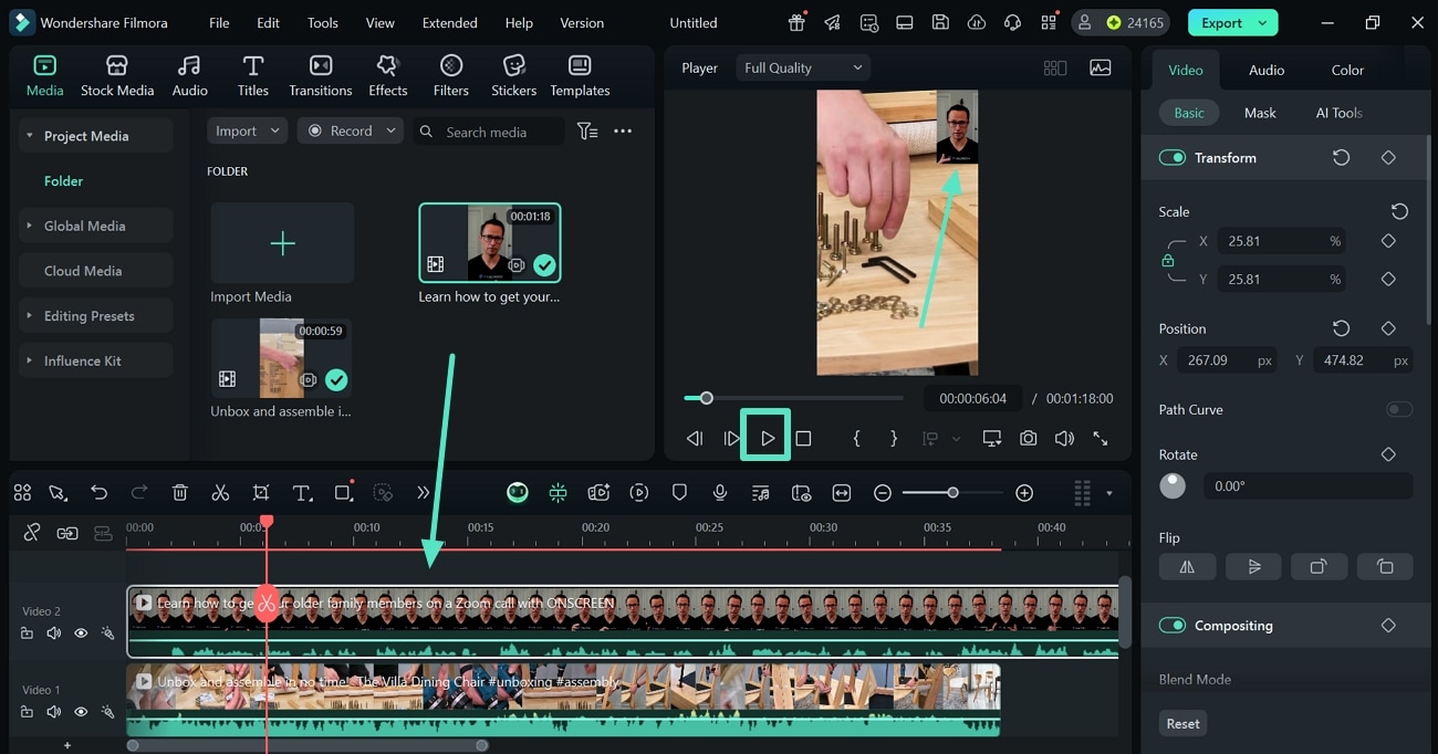 drag footage in preview window