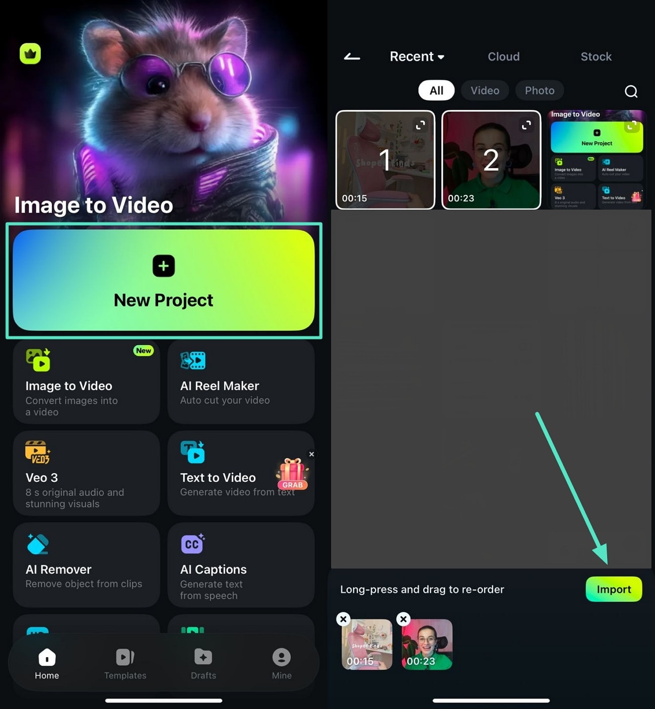 import video and create project