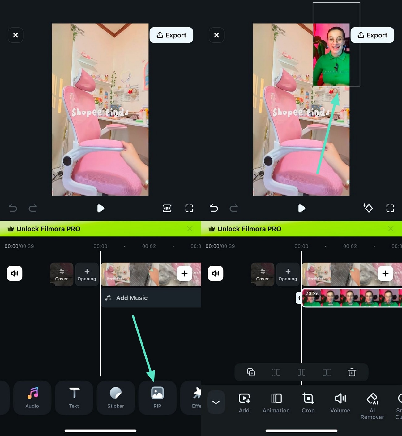 enable pip mode and import clip