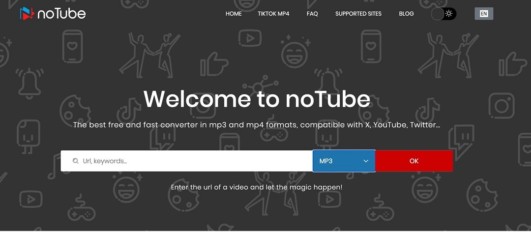 notube welcome page