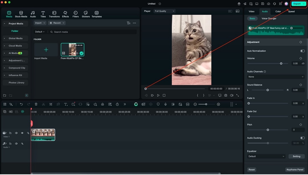filmora export button