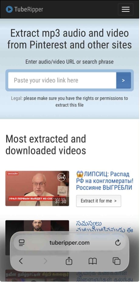 tuberipper mobile page