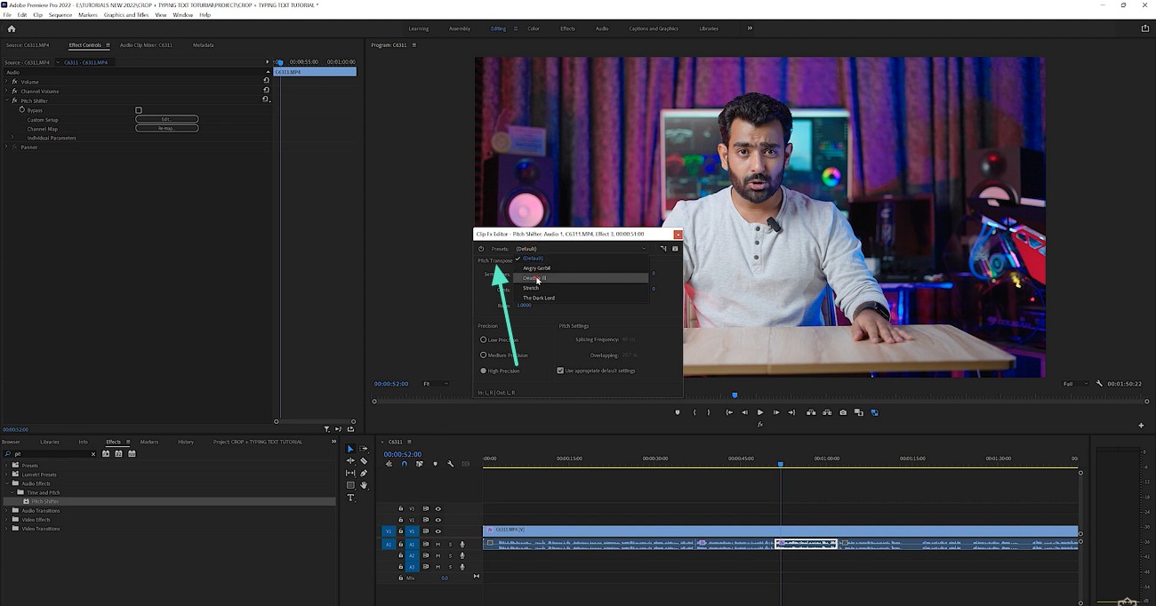 select a preset for pitch