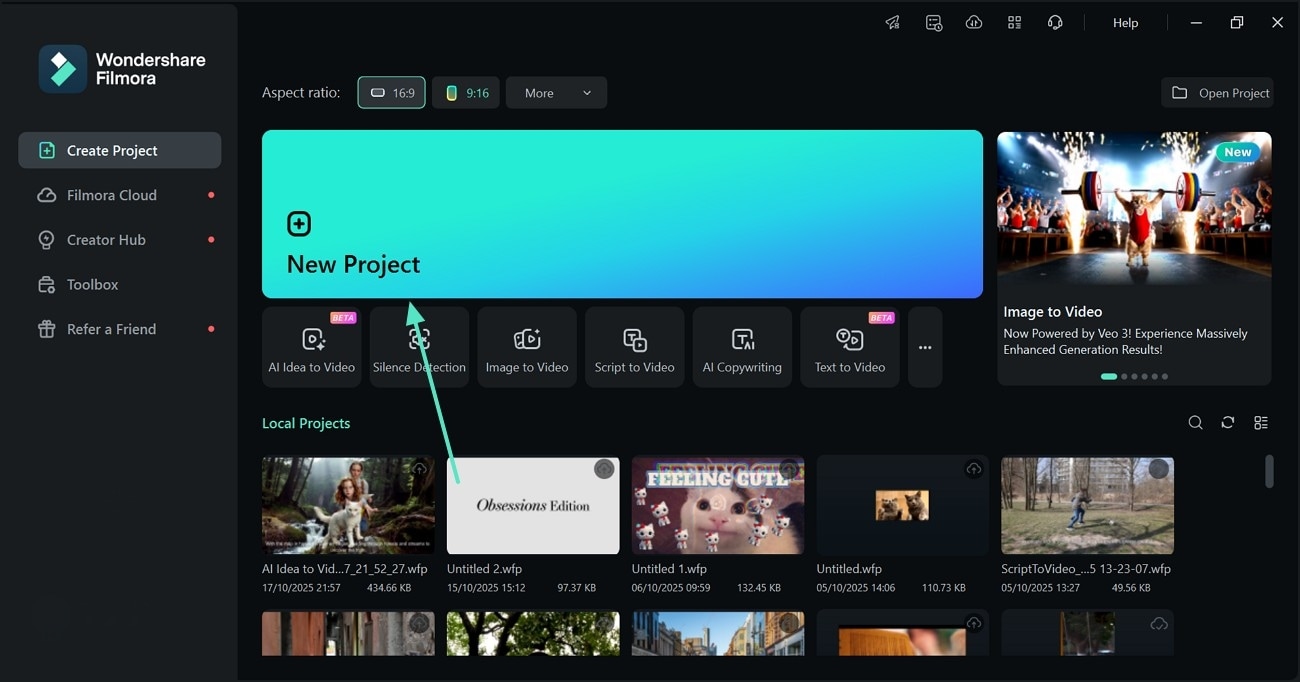 start a new project wondershare filmora