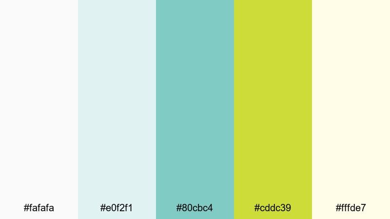 pixel mint interface white green yellow color palette with hex codes