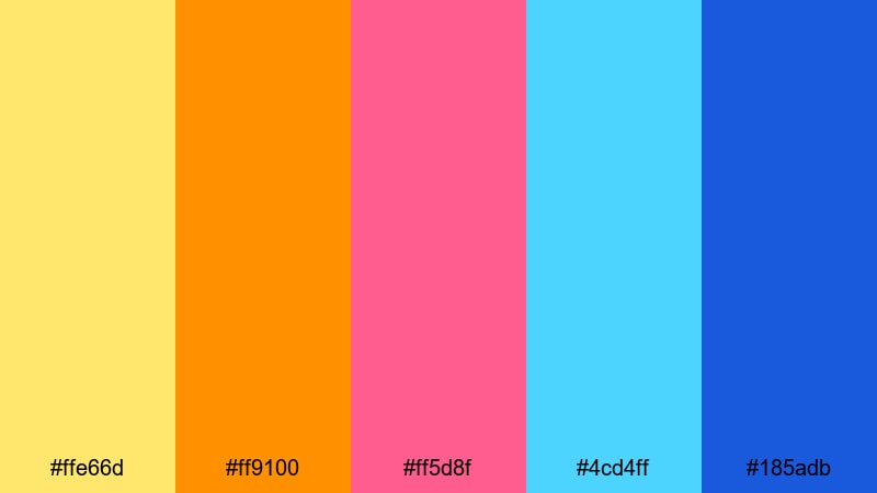 pixel surf party yellow orange blue color palette with hex codes