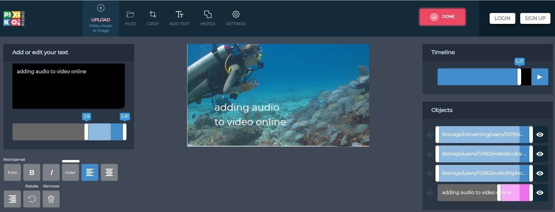 add audio to video with pixiko  