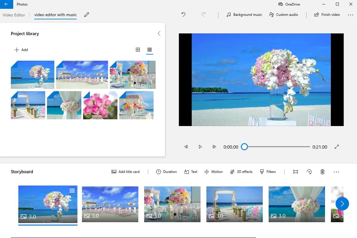 place video image to Windowss 10 photos storyboard