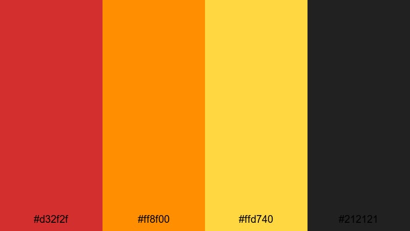 play button spark red orange yellow color palette with hex codes