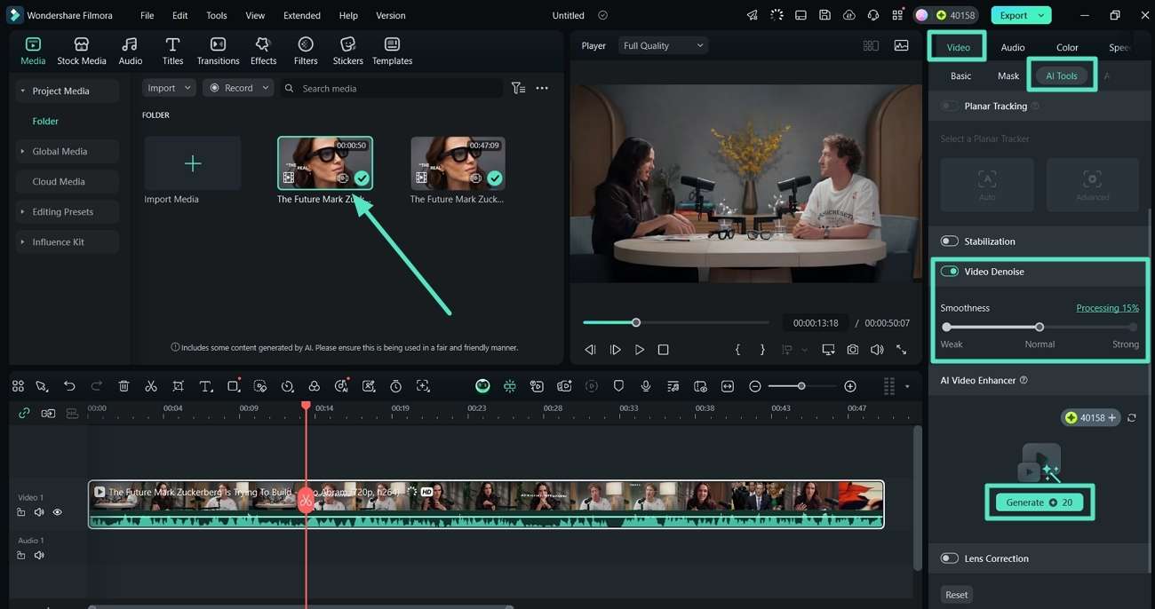 apply denoise and enhance video