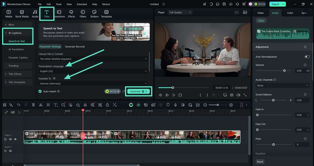 generate ai captions filmora
