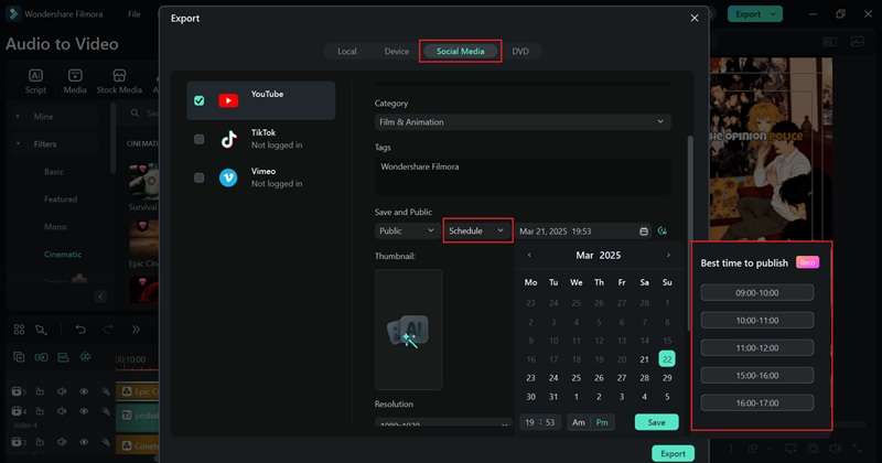 schedule to share your video