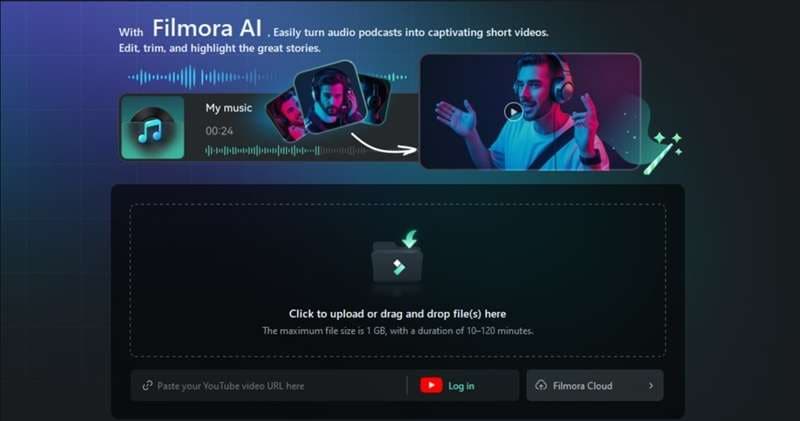 turn podcast audio to video with filmora