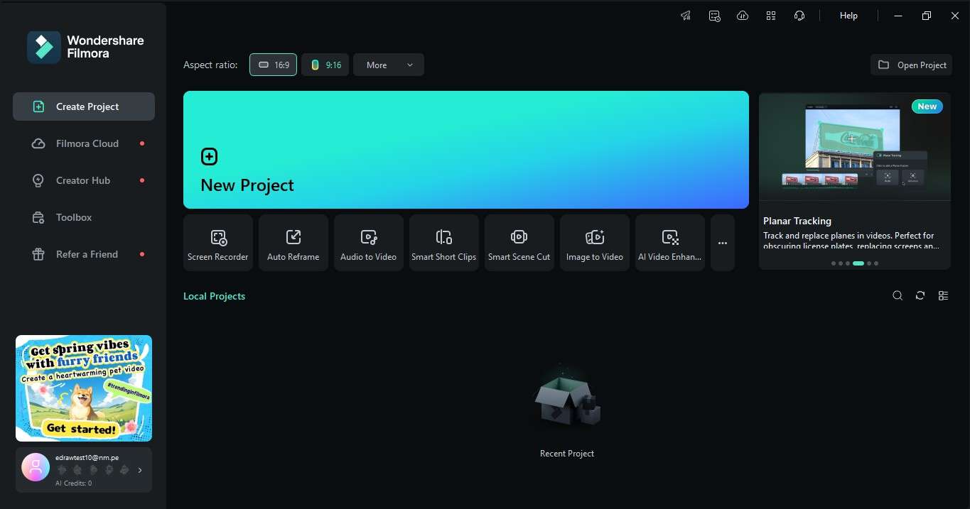 create a new project in filmora