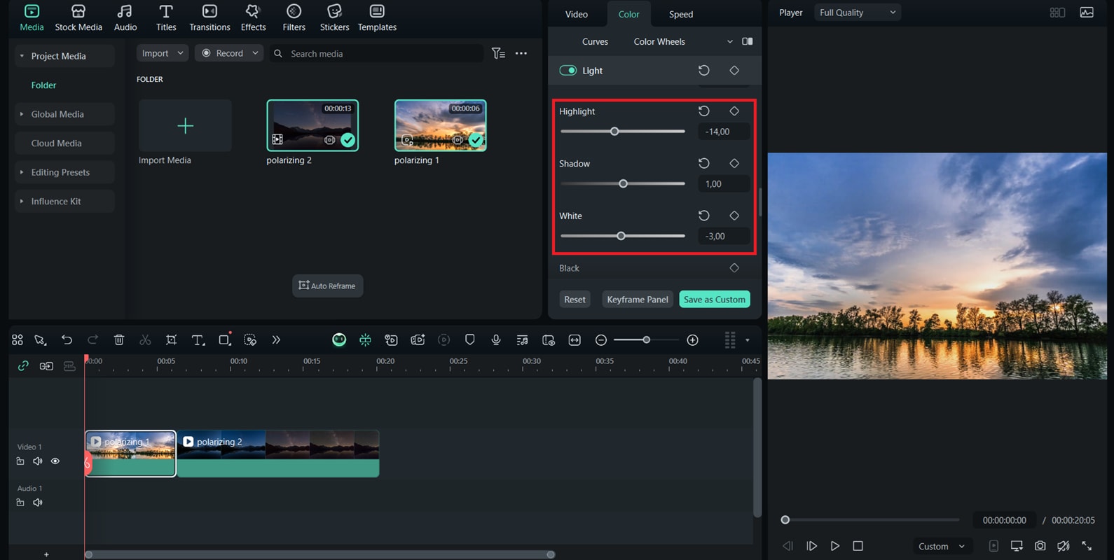 adjust exposure with polarizing filter