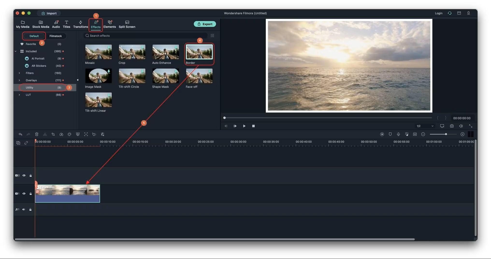 Instant film border overlay in Filmora.
