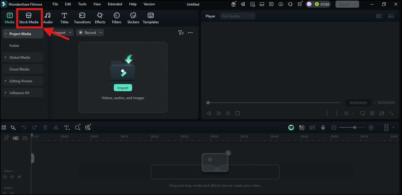 accessing stock media in filmora