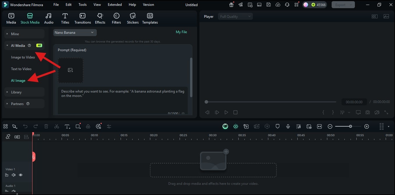 selecting ai image on filmora