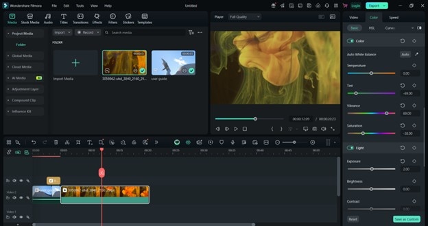 filmora color grading options
