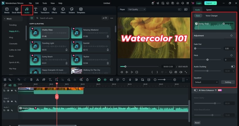 filmora sound options