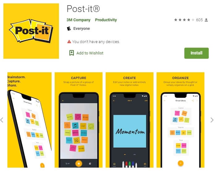 Most popular apps on Google Play - Post-it