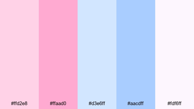 powder bloom breeze pink blue color palette with hex codes