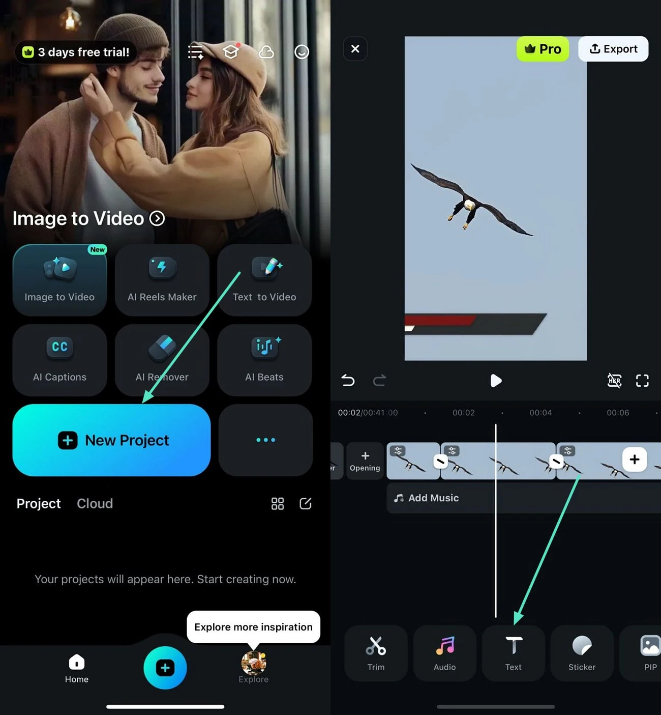 import video and tap text icon 